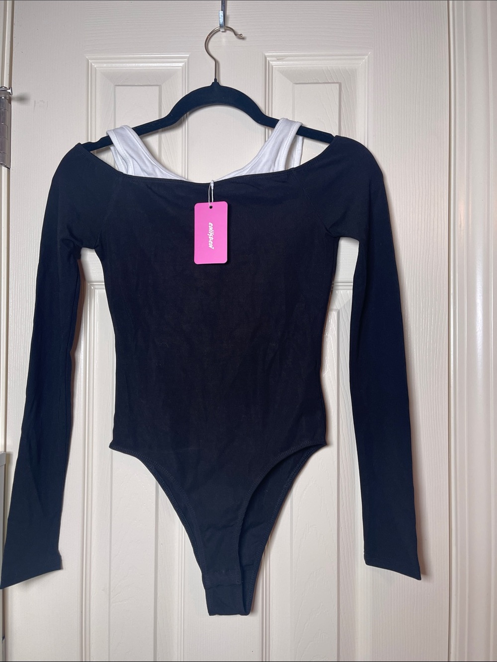 Edikted Black Off-Shoulder Long Sleeve Bodysuit